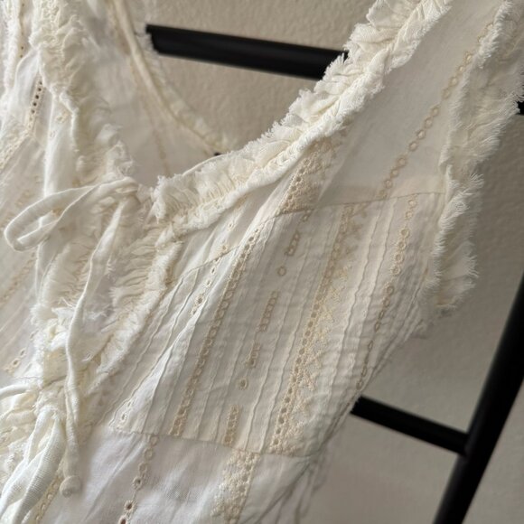 Zara Off White Tie-Front Eyelet Tank Top Size Small - Picture 4 of 4